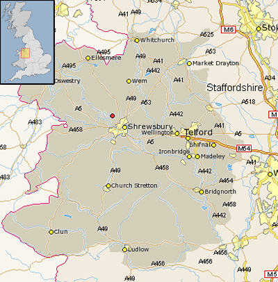 Map of Shrewsbury and Shropshire served by Mike Perks